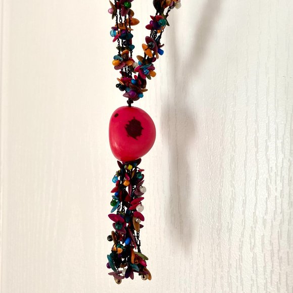 Panama Artisan Handmade Multi Colour Nut Beaded Adjustable String Necklace - Picture 5 of 15
